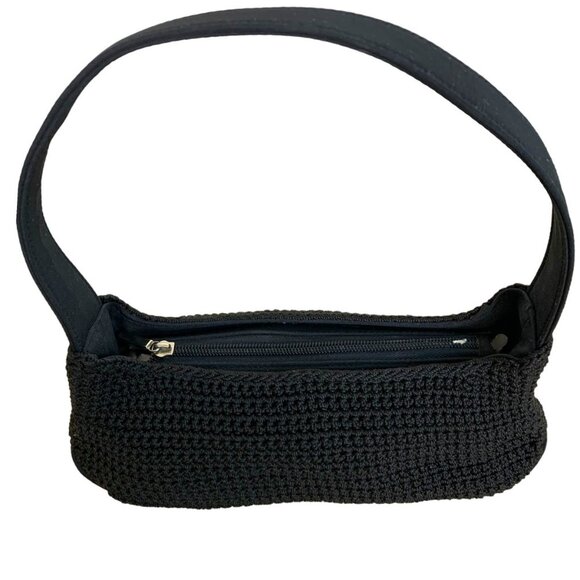 EUC Black Crochet Short Strap Handbag with Zippered Outside and Inside P… - Picture 6 of 12